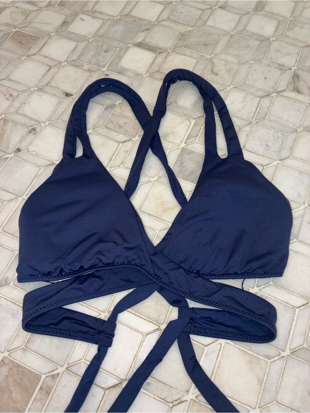 BECCA by Rebecca Virtue Navy Wrap Crisscross Bikini Top